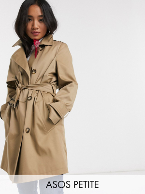 Asos Design Petite Trench Coat In Stone