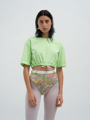 Cotton Crop Drawstring T-shirt Paradise Green