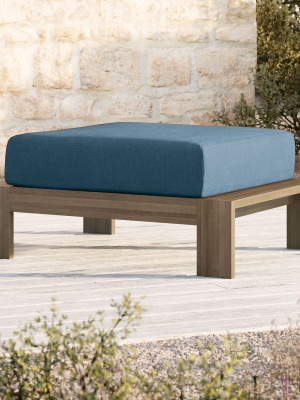 Walker Grey Wash Teak Ottoman With Sapphire Sunbrella ® Cushion