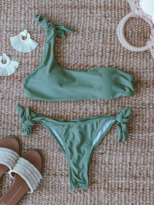 'aeolia' Olive Green One Shoulder Tied Bikini