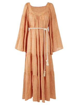 Orange Chios Gauze Peasant Dress