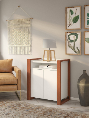 Voss 2 Door Accent Storage Cabinet Cotton White And Serene Cherry - Kathy Ireland Home