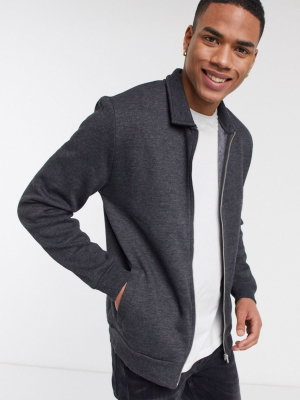 Asos Design Jersey Harrington Jacket In Charcoal Marl