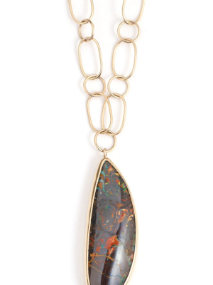 Boulder Opal Pendant With Round And Oval Handmade Chain