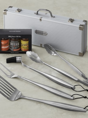 Williams Sonoma Stainless-steel Bbq Tool Set With Set Of 3 Bbq Sauces