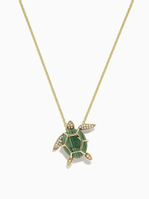 Effy Seaside 14k Yellow Gold Malachite And Diamond Turtle Pendant, 3.38 Tcw