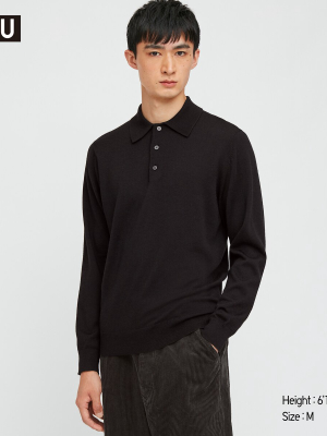 Men U Merino-blend Long-sleeve Polo Sweater