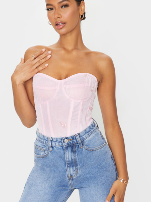 Pink Dobby Mesh Floral Embroidered Corset