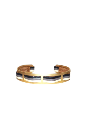 Metal Leather Stripe Cuff