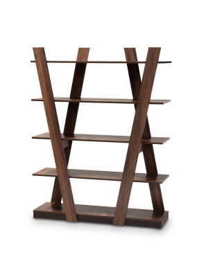 61" 5 Tier Michio Wood Geometric Display Shelf Walnut - Baxton Studio