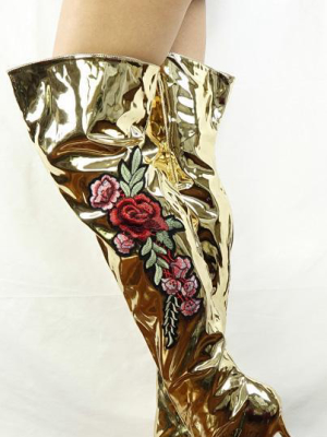 M4812 Gold Metallic Applique Over-the-knee Boot