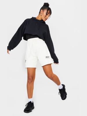 Prettylittlething Cream Block Slogan Runner Shorts