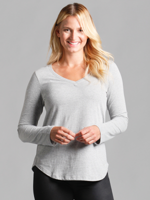 Veronica V-neck Long Sleeve Top Light Grey