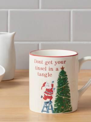 16oz Stoneware Don't Get Your Tinsel In A Tangle Christmas Mug White - Threshold™