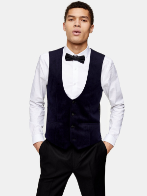 Navy Velvet Skinny Fit Single Breasted Suit Vest