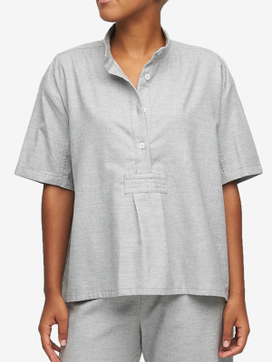 Short Sleeve Cropped Shirt Grey Twill Cashmere Blend