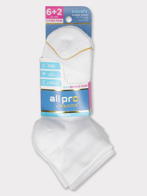 All Pro Women's Aqua Fx 6+2 Bonus Pack Ankle Athletic Socks 4-10