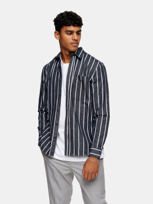 Indigo And White Stripe Twill Relaxed Shirt