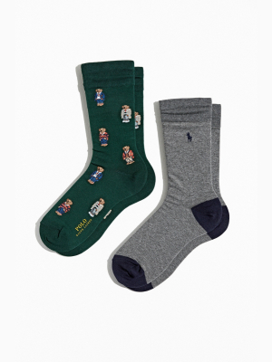 Polo Ralph Lauren Preppy Bear Slack Crew Sock 2-pack