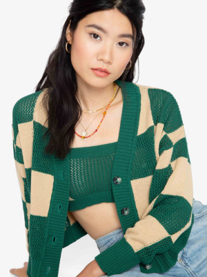 Meg Cardigan Set - Checkered Fern