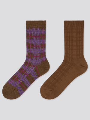 Women Heattech Checked Socks (2 Pairs)