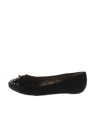 Typo Black Spike Studded Bow Toe Ballet Flat