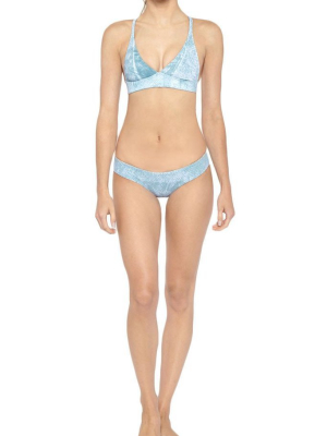 Dani Reversible Halter Bikini Top - Moonstone Blue Snakeskin Print/wave Gray