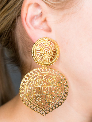 Satin Gold Filigree Drop Clip Earrings