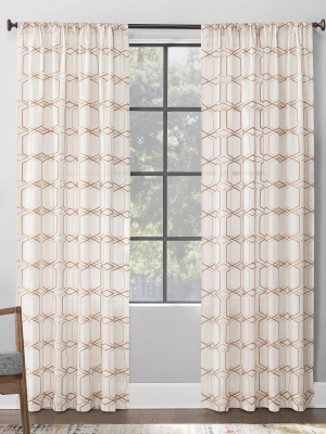 Certo Geometric Embroidery Linen Blend Sheer Rod Pocket Curtain Panel - Scott Living