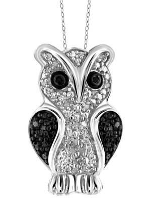 120 Ct. T.w. Round-cut Black And White Diamond Pave Set Owl Pendant (18")