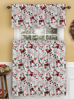 Santa Christmas Wishes Holiday Kitchen Tiers And Valance, 3 Piece Set - Elrene Home Fashions