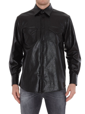 Msgm Logo Faux Leather Shirt