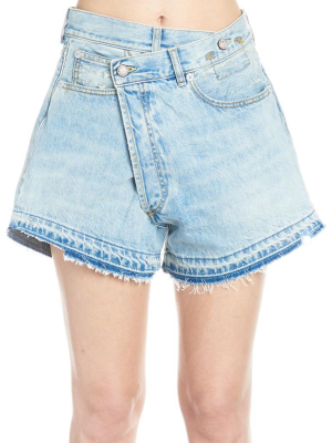 R13 Crossover Frayed Denim Shorts