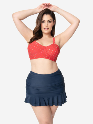 Unique Vintage Plus Size Navy Blue Skirted High Waist Alice Swim Bottoms