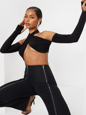 Black Slinky Cross Strap Crop Top