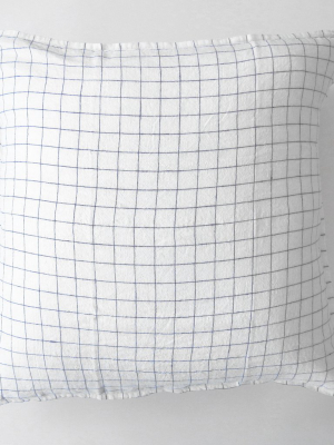 Linen Euro Pillowcase, Navy Check