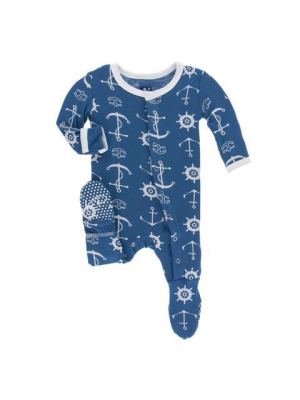 Kickee Pants Print Footie With Snaps - Twilight Anchor