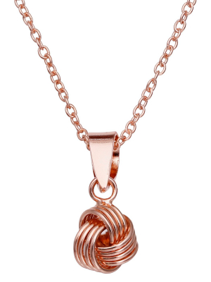 Rose Gold Plated Sterling Silver Textured Loveknot Pendant Necklace - 18"