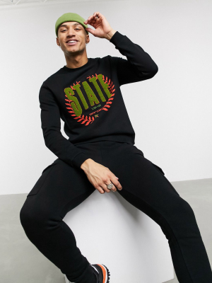 Asos Design Relaxed Sweatshirt In Black With Boucle Chest Detail