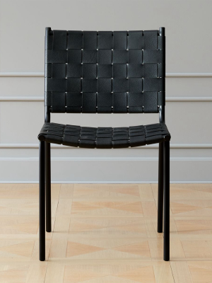 Woven Black Leather Dining Chair
