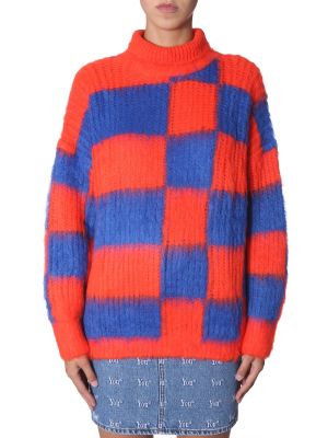 Msgm Checked Turtleneck Oversized Sweater