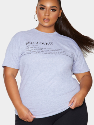 Plus Grey Self Love Slogan T-shirt