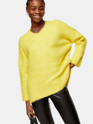 Yellow Brushed Longline Knitted Sweater