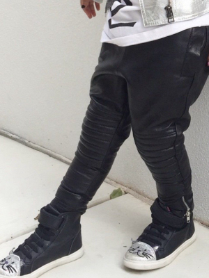 Unisex Leather Harem Leggings In Onyx