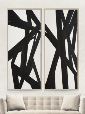 Black And White Abstract Panel Pair Framed Artwork