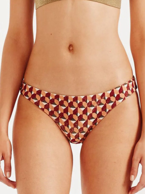 Nathalie Tiger Reversible Moderate Bikini Bottom - Coral Geometric Print/taupe Brown