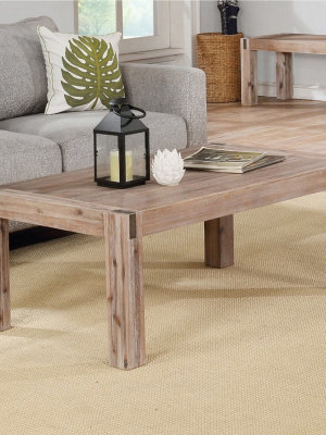 45" Wide Woodstock Acacia Wood With Metal Inset Coffee Table Brushed Driftwood - Alaterre Furniture