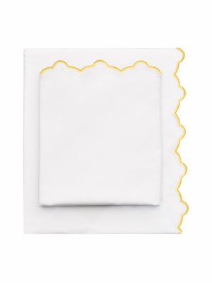 Yellow Scalloped Embroidered Sheet Set (fitted, Flat, & Pillow Cases)