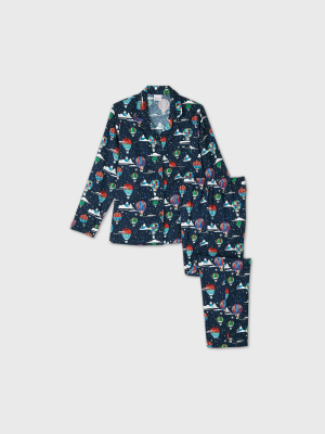 Women's Holiday Hot Air Balloon Print Flannel Matching Family Pajama Set - Wondershop™ Navy