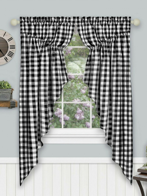 Kate Aurora Farmhouse Plaid Gingham Check Swag Valance Curtain Panel Pair